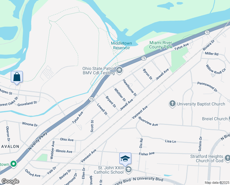 map of restaurants, bars, coffee shops, grocery stores, and more near 2224 Whittier Street in Middletown