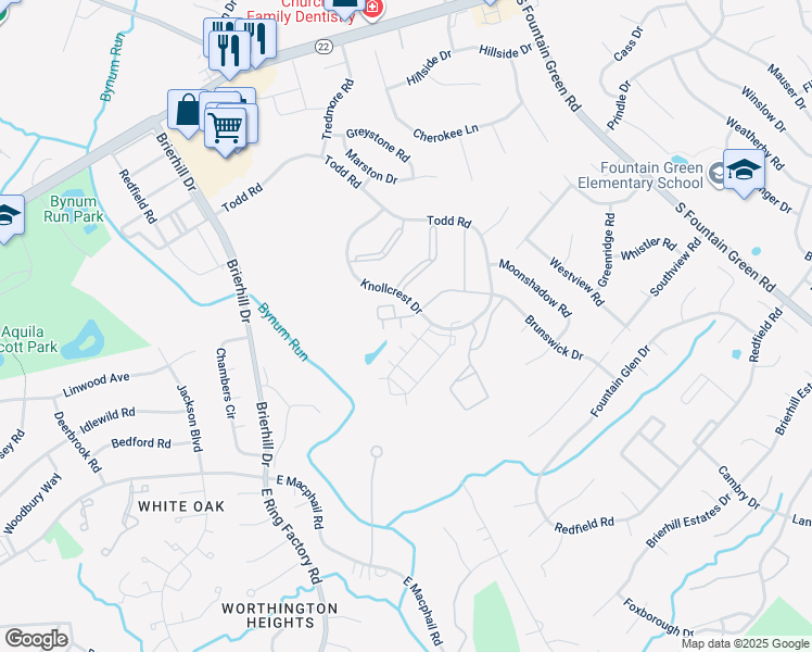 map of restaurants, bars, coffee shops, grocery stores, and more near 1600 Martha Court in Bel Air