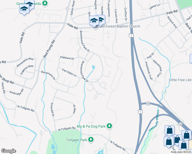 map of restaurants, bars, coffee shops, grocery stores, and more near 902 Martell Court in Bel Air