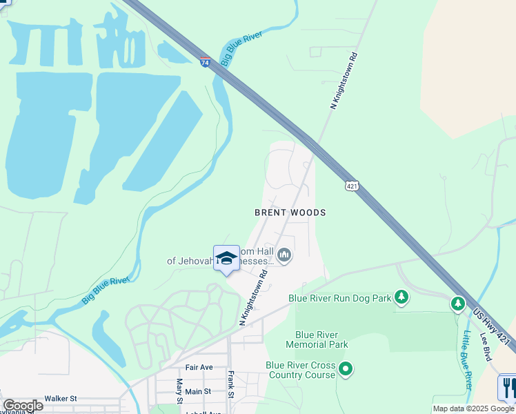 map of restaurants, bars, coffee shops, grocery stores, and more near 669 Brentwood Drive in Shelbyville