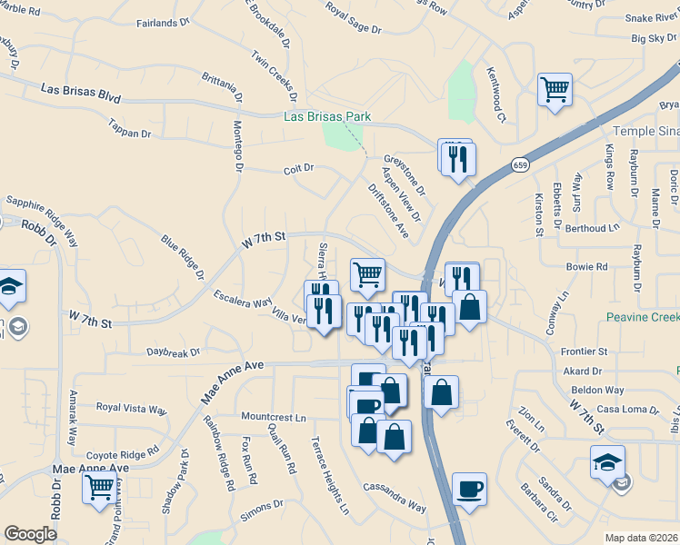 map of restaurants, bars, coffee shops, grocery stores, and more near 2190 Altamira Drive in Reno