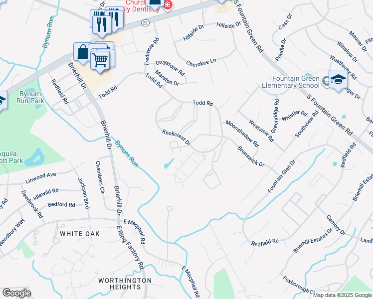 map of restaurants, bars, coffee shops, grocery stores, and more near 1600 Martha Court in Bel Air