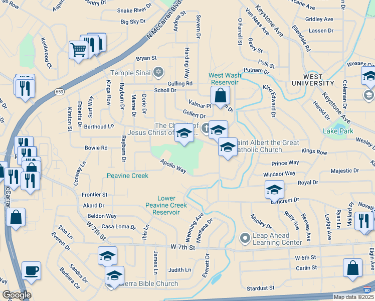map of restaurants, bars, coffee shops, grocery stores, and more near 2800 Kings Row in Reno