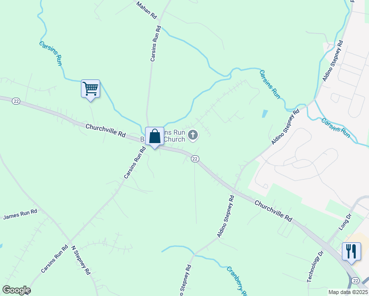 map of restaurants, bars, coffee shops, grocery stores, and more near 3514 Churchville Road in Aberdeen
