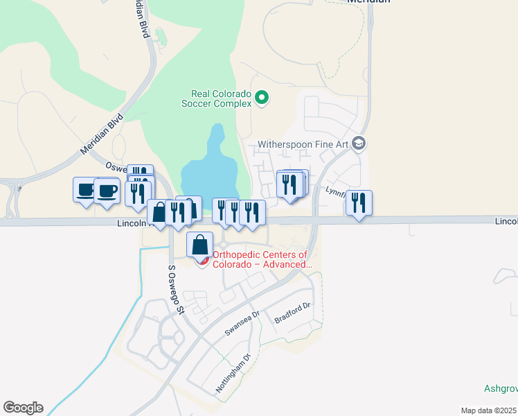 map of restaurants, bars, coffee shops, grocery stores, and more near 9851 Jefferson Parkway in Englewood