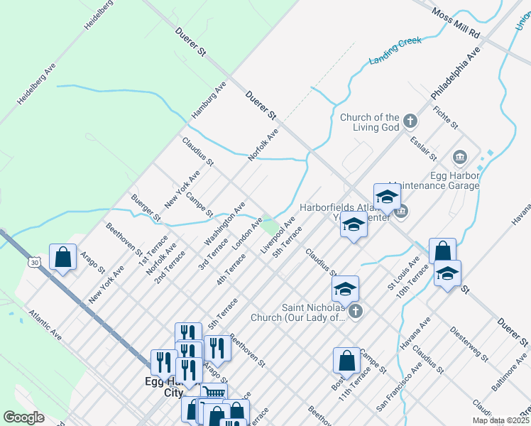 map of restaurants, bars, coffee shops, grocery stores, and more near in Egg Harbor City