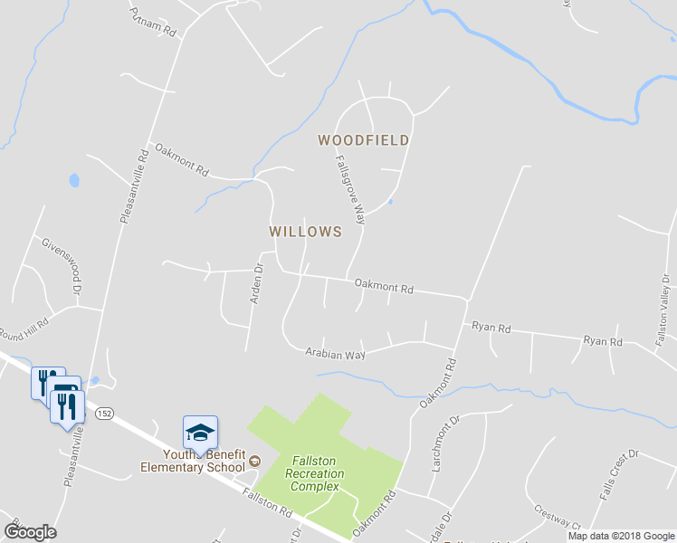 map of restaurants, bars, coffee shops, grocery stores, and more near 2036 Fallsgrove Way in Fallston