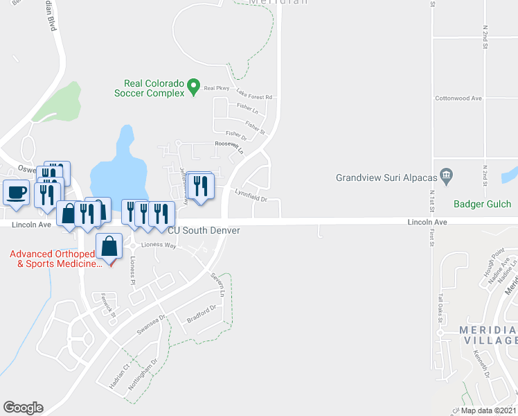map of restaurants, bars, coffee shops, grocery stores, and more near 12820 Lynnfield Drive in Englewood