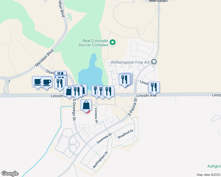 map of restaurants, bars, coffee shops, grocery stores, and more near 9851 Jefferson Parkway in Englewood