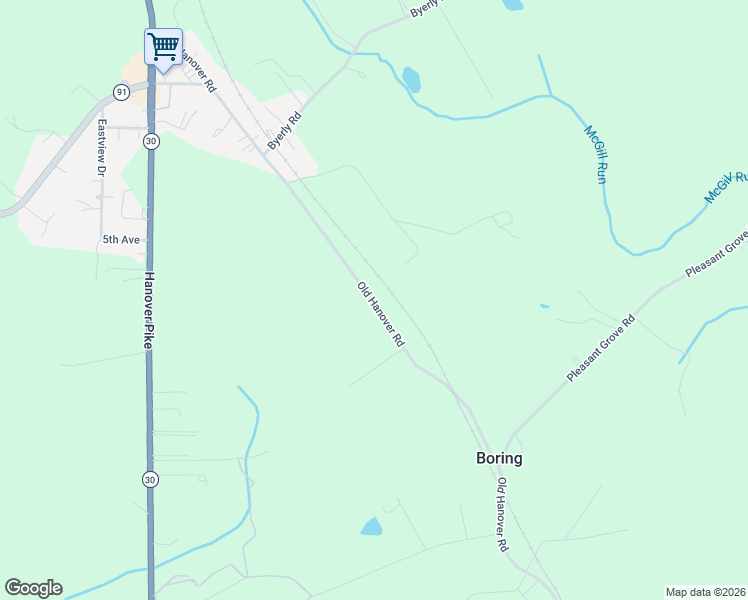 map of restaurants, bars, coffee shops, grocery stores, and more near Old Hanover Road in Upperco