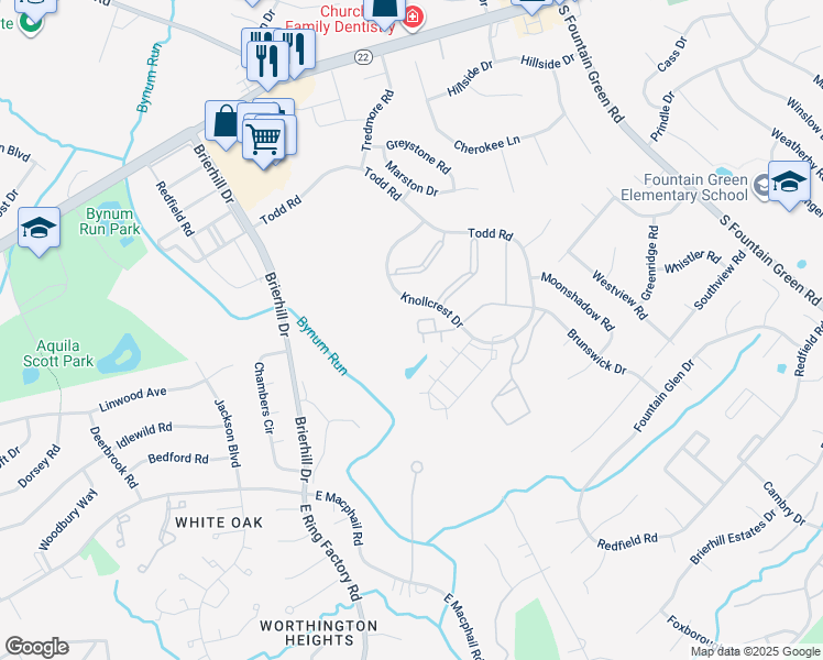 map of restaurants, bars, coffee shops, grocery stores, and more near 1604 Martha Court in Bel Air