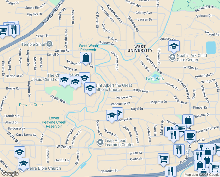 map of restaurants, bars, coffee shops, grocery stores, and more near Crown Drive in Reno