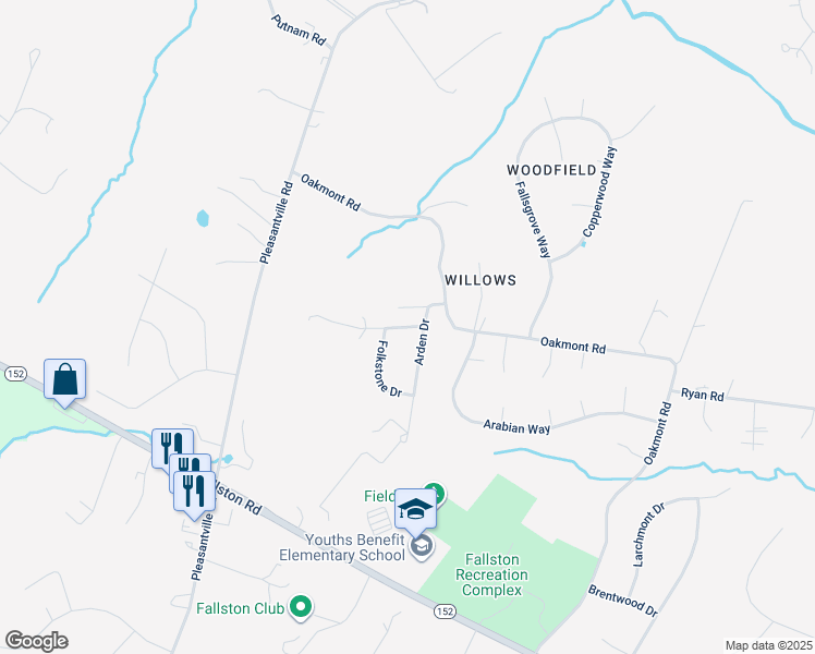 map of restaurants, bars, coffee shops, grocery stores, and more near 2003 Pearlstone Drive in Fallston