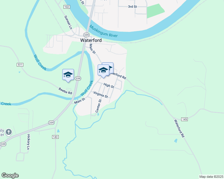 map of restaurants, bars, coffee shops, grocery stores, and more near 109 Washington Street in Waterford