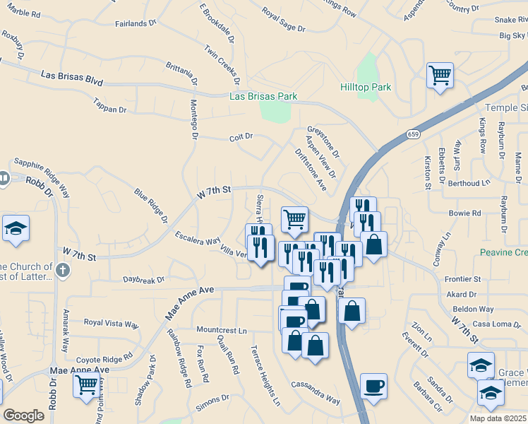 map of restaurants, bars, coffee shops, grocery stores, and more near 2150 Santona Circle in Reno