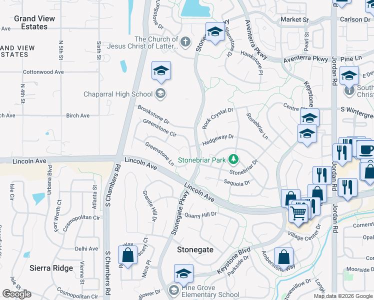 map of restaurants, bars, coffee shops, grocery stores, and more near 15727 Crystallo Drive in Parker
