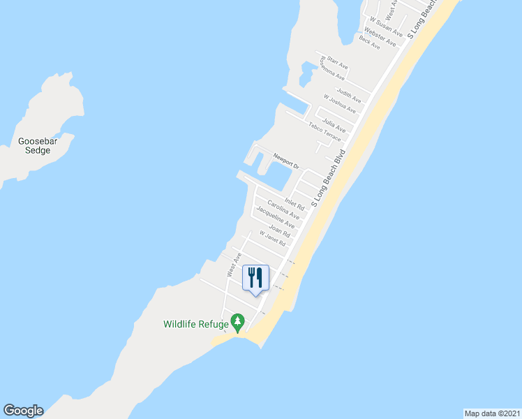 map of restaurants, bars, coffee shops, grocery stores, and more near 33 Jacqueline Avenue in Long Beach Township