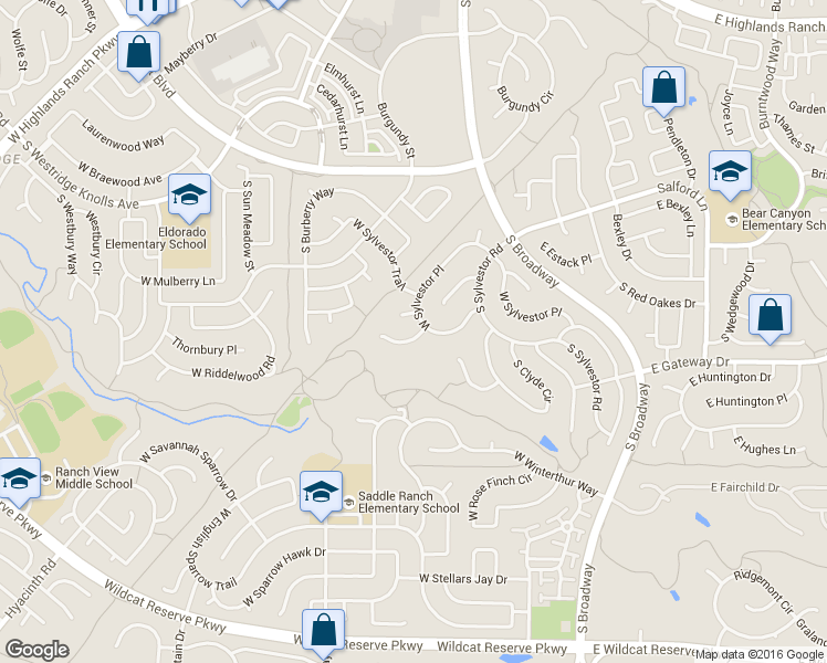 map of restaurants, bars, coffee shops, grocery stores, and more near 415 West Angus Way in Littleton