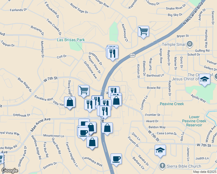 map of restaurants, bars, coffee shops, grocery stores, and more near 4995 West 7th Street in Reno