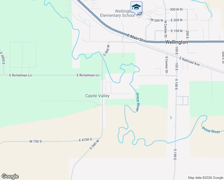 map of restaurants, bars, coffee shops, grocery stores, and more near 440 South 450 West in Wellington