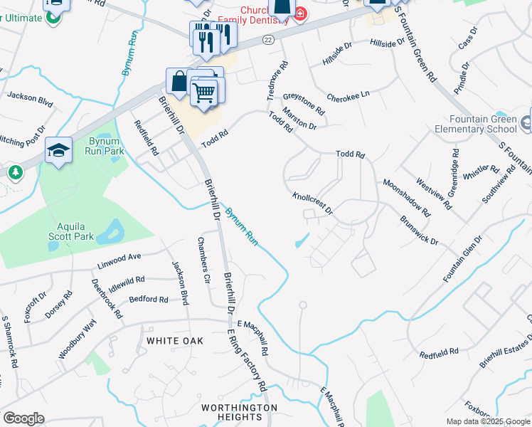 map of restaurants, bars, coffee shops, grocery stores, and more near 1314G Scottsdale Drive in Bel Air