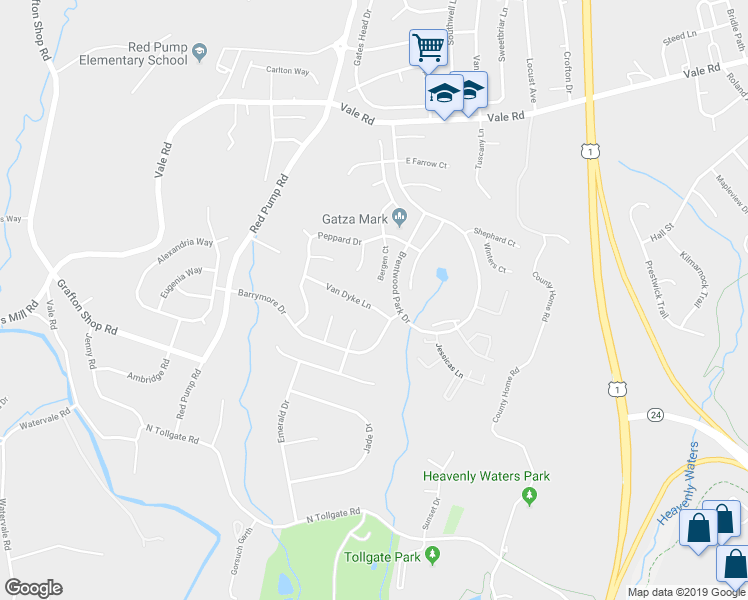 map of restaurants, bars, coffee shops, grocery stores, and more near 807 Van Dyke Lane in Bel Air