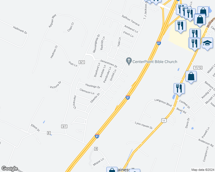 map of restaurants, bars, coffee shops, grocery stores, and more near 156 Orchid Lane in Falling Waters