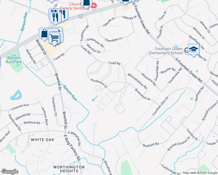 map of restaurants, bars, coffee shops, grocery stores, and more near 201 Mary Jane Lane in Bel Air