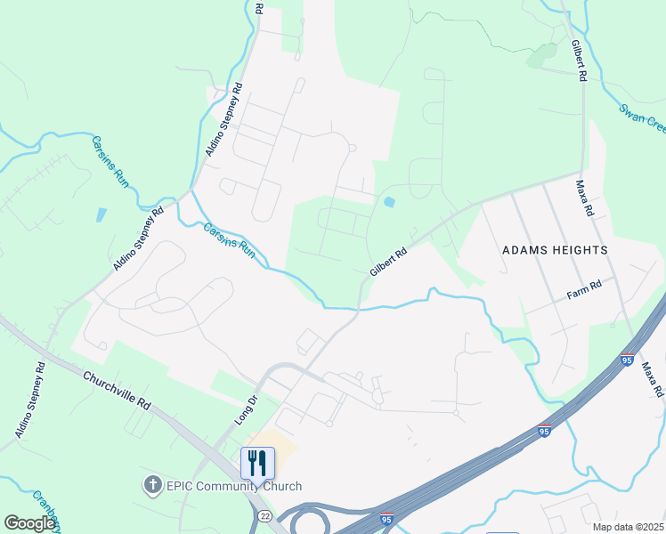 map of restaurants, bars, coffee shops, grocery stores, and more near 3637 Dexter Court in Centreville