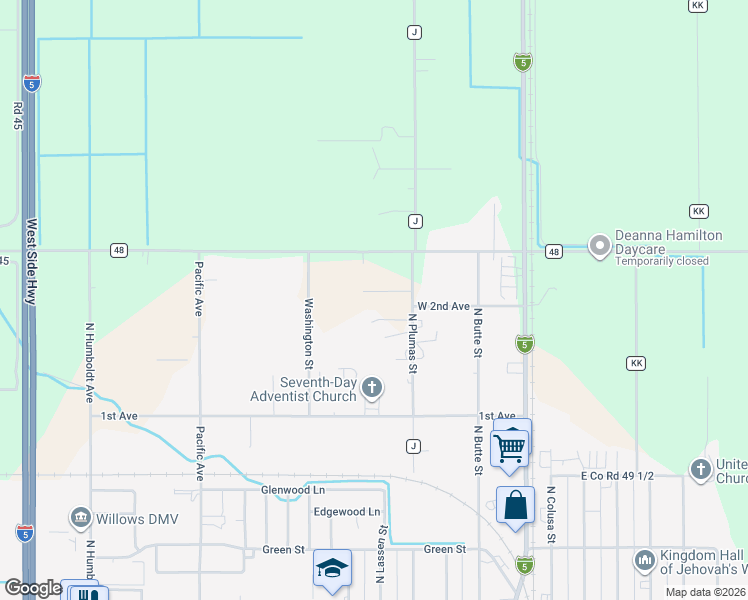 map of restaurants, bars, coffee shops, grocery stores, and more near 514 2nd Street in Willows