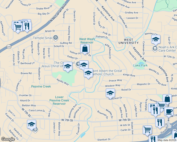 map of restaurants, bars, coffee shops, grocery stores, and more near 2370 Kings Row in Reno