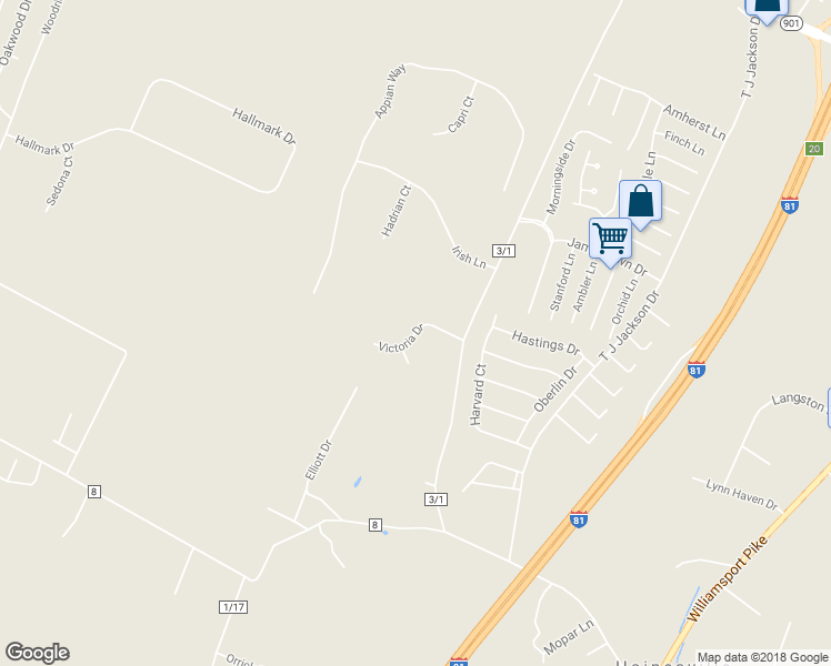 map of restaurants, bars, coffee shops, grocery stores, and more near 76 Victoria Drive in Martinsburg