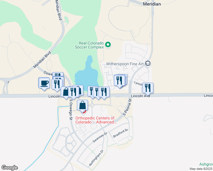 map of restaurants, bars, coffee shops, grocery stores, and more near 9851 Jefferson Parkway in Englewood