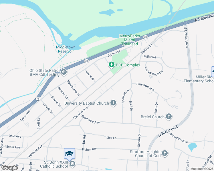 map of restaurants, bars, coffee shops, grocery stores, and more near 4119B Vannest Avenue in Middletown