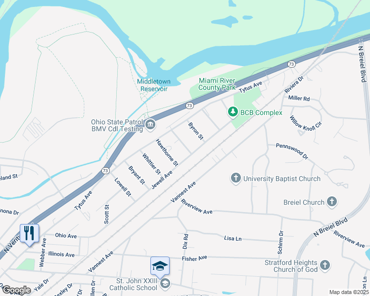 map of restaurants, bars, coffee shops, grocery stores, and more near in Middletown