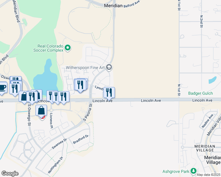 map of restaurants, bars, coffee shops, grocery stores, and more near 12824 Lynnfield Drive in Englewood