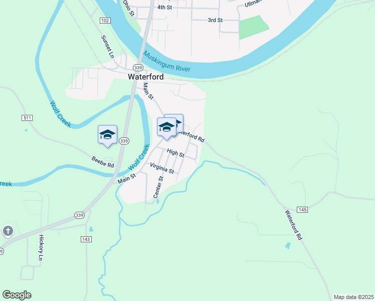 map of restaurants, bars, coffee shops, grocery stores, and more near 109 Washington Street in Waterford