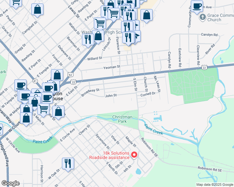 map of restaurants, bars, coffee shops, grocery stores, and more near 831 Flint Drive in Washington Court House