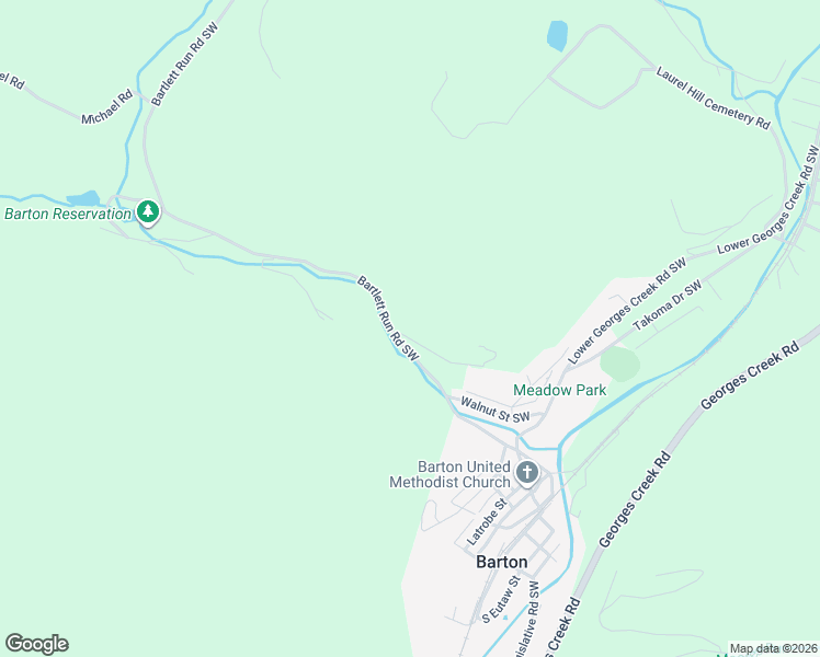 map of restaurants, bars, coffee shops, grocery stores, and more near 24101-24121 Bartlett Run Road Southwest in Barton
