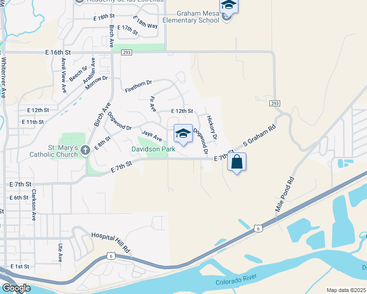 map of restaurants, bars, coffee shops, grocery stores, and more near 1500 East 7th Street in Rifle