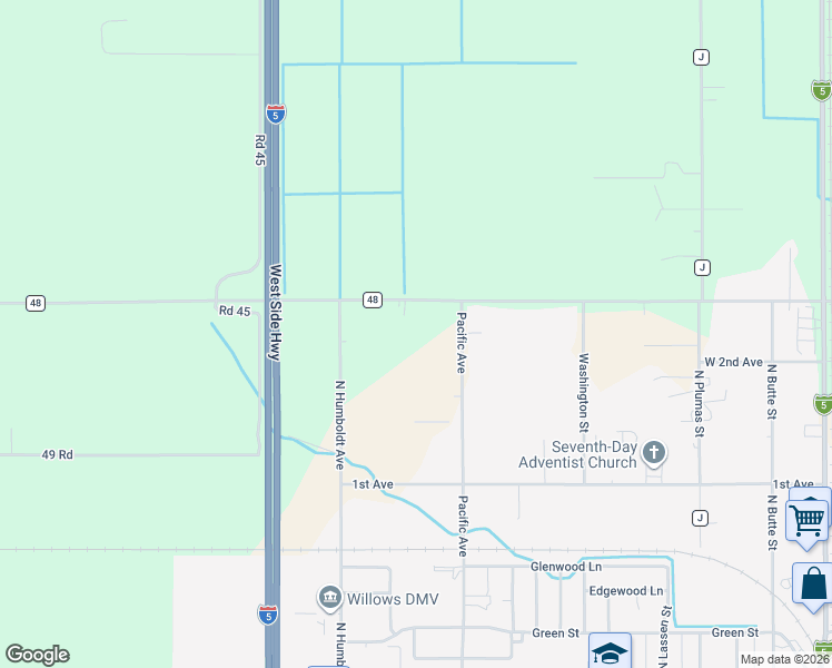map of restaurants, bars, coffee shops, grocery stores, and more near 6357 County Road 48 in Willows