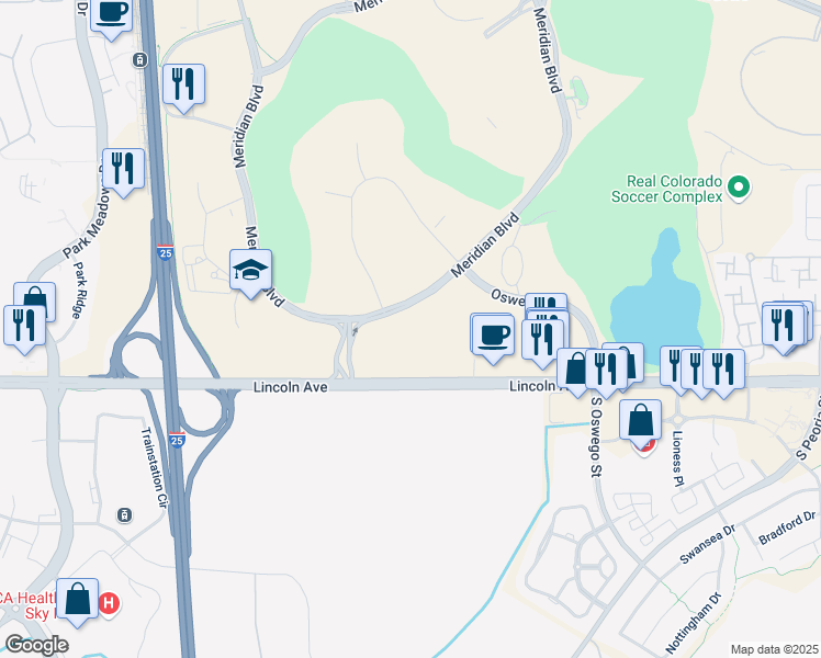 map of restaurants, bars, coffee shops, grocery stores, and more near 9785 Maroon Circle in Englewood