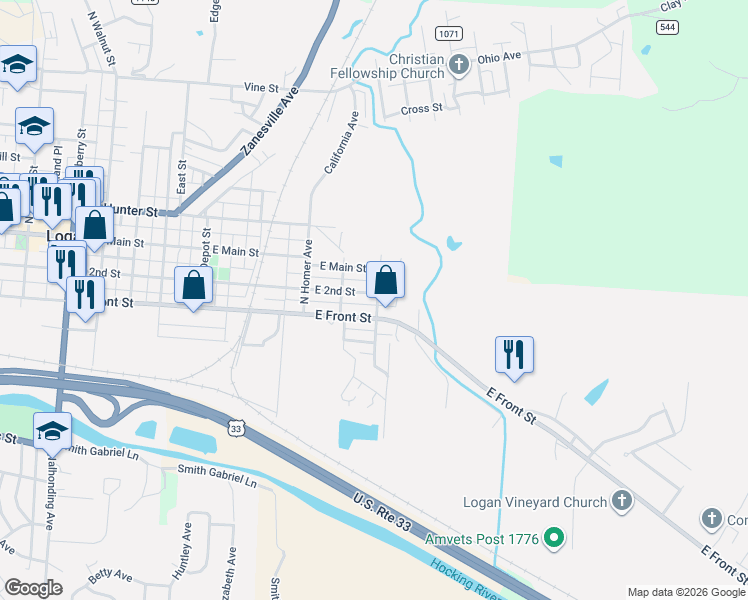 map of restaurants, bars, coffee shops, grocery stores, and more near 60 Norwood Avenue in Logan
