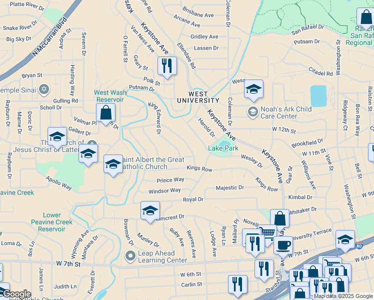 map of restaurants, bars, coffee shops, grocery stores, and more near 1630 Severn Drive in Reno