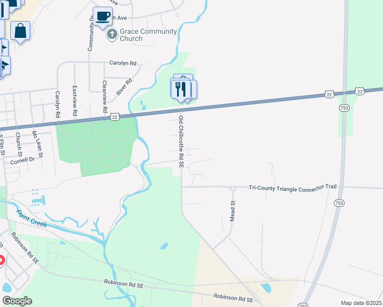 map of restaurants, bars, coffee shops, grocery stores, and more near 962 County Highway 140 in Washington Court House