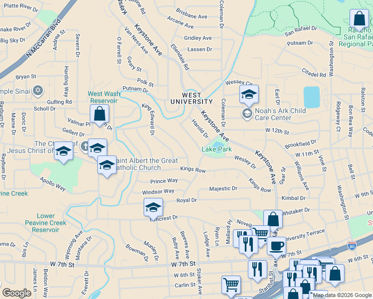 map of restaurants, bars, coffee shops, grocery stores, and more near 1630 Severn Drive in Reno