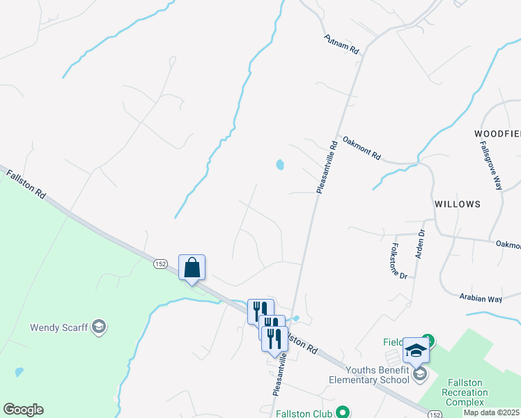 map of restaurants, bars, coffee shops, grocery stores, and more near 2119 Givenswood Drive in Fallston