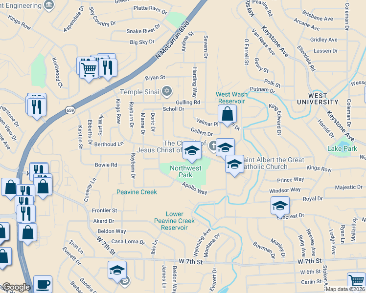 map of restaurants, bars, coffee shops, grocery stores, and more near 2790 Van Buren Drive in Reno