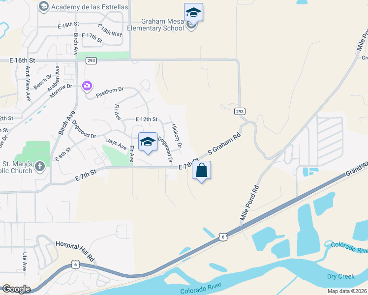 map of restaurants, bars, coffee shops, grocery stores, and more near 902 Hickory Drive in Rifle