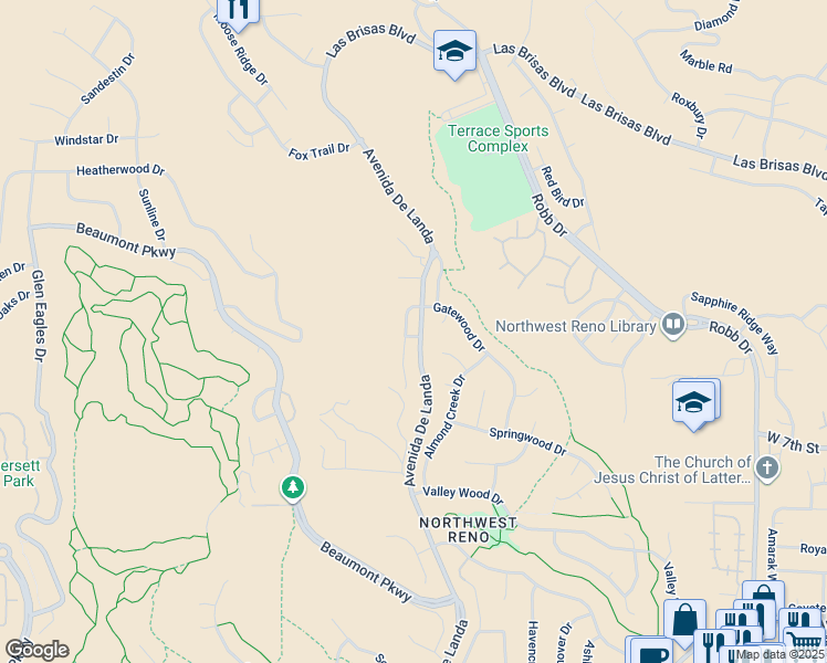 map of restaurants, bars, coffee shops, grocery stores, and more near 2372 Red Maple Court in Reno